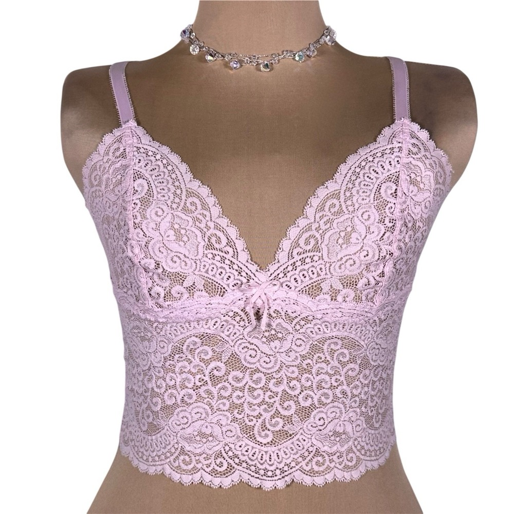 Y2k Victorias Secret Pink Stretch Lace Babydoll Coquette Kawaii Cami Tank Top M